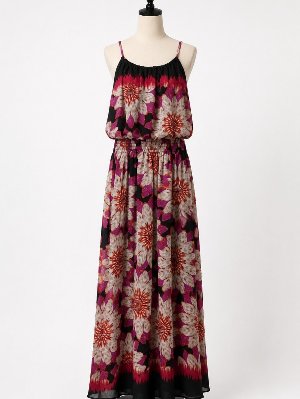 Enfocus Studio Black Dress with Red and Pink and Orange Floral Accent
